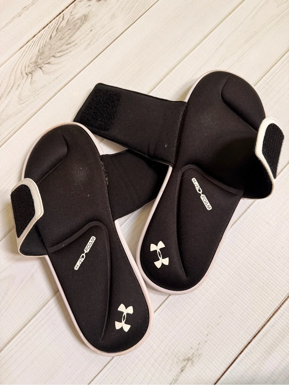 Under Armour Kids Black & White Slide Sandals with Logo Strap